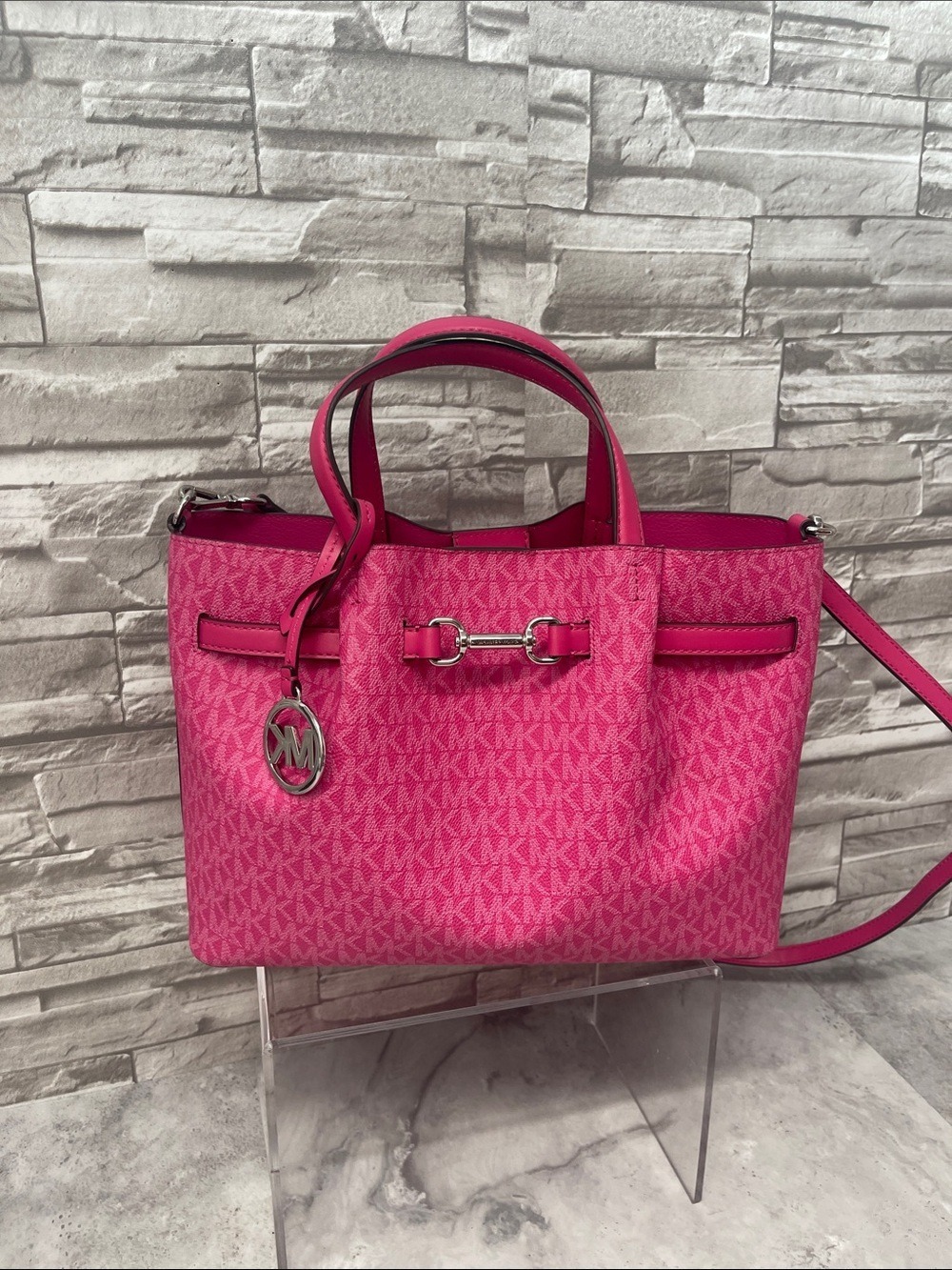 Michael Kors Carson Medium Center Zip Satchel & Matching Wallet Set Dragonfruit - Picture 4 of 10